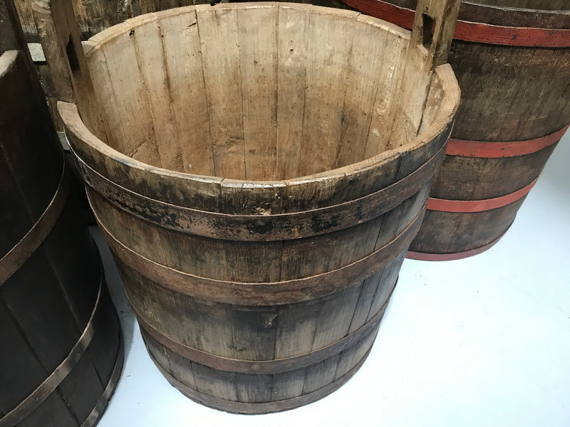 Vintage industrial French oak round wine barrel #1989/7