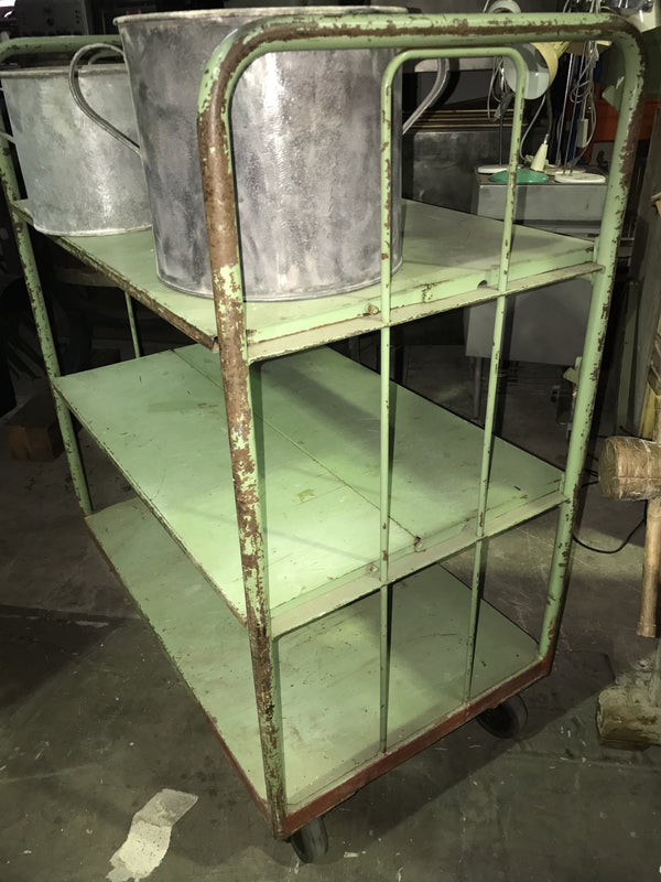 Vintage industrial French metal trolley cart #860