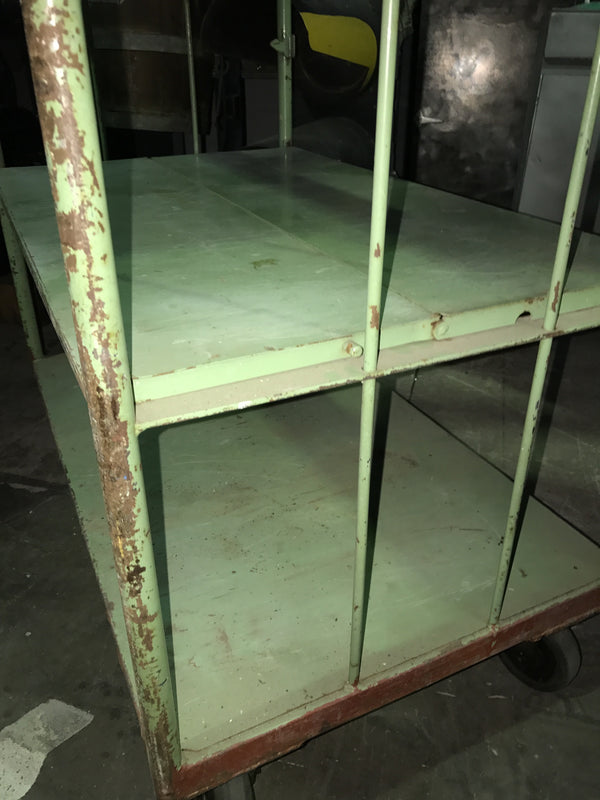 Vintage industrial French metal trolley cart #860