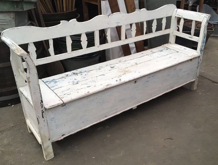 Vintage industrial Hungarian 1930s wooden kitchen bench seat #2106 Byron bay