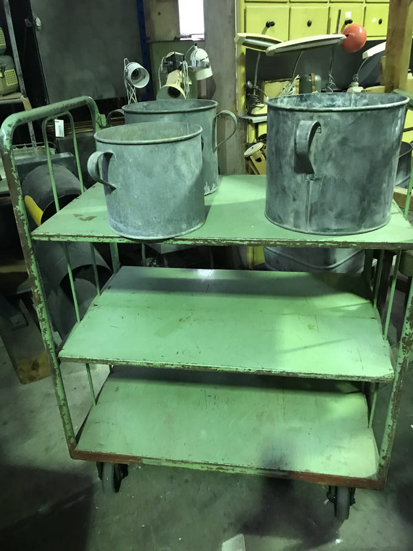 Vintage industrial French metal trolley cart #860