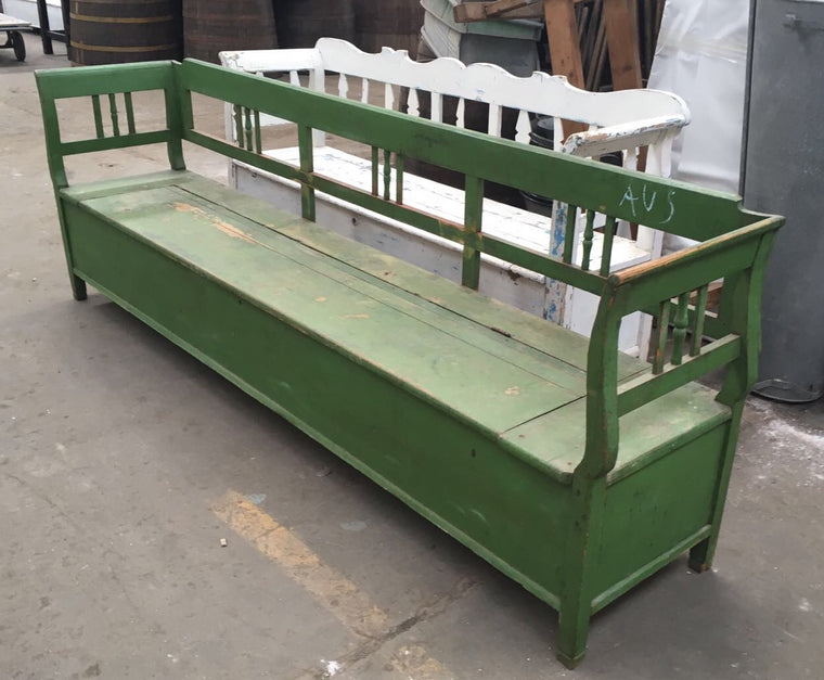 Vintage industrial Hungarian 1930s wooden kitchen box bench  #2121 gre january 25th
