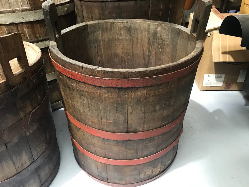 Vintage industrial French oak round wine barrel #1990/8
