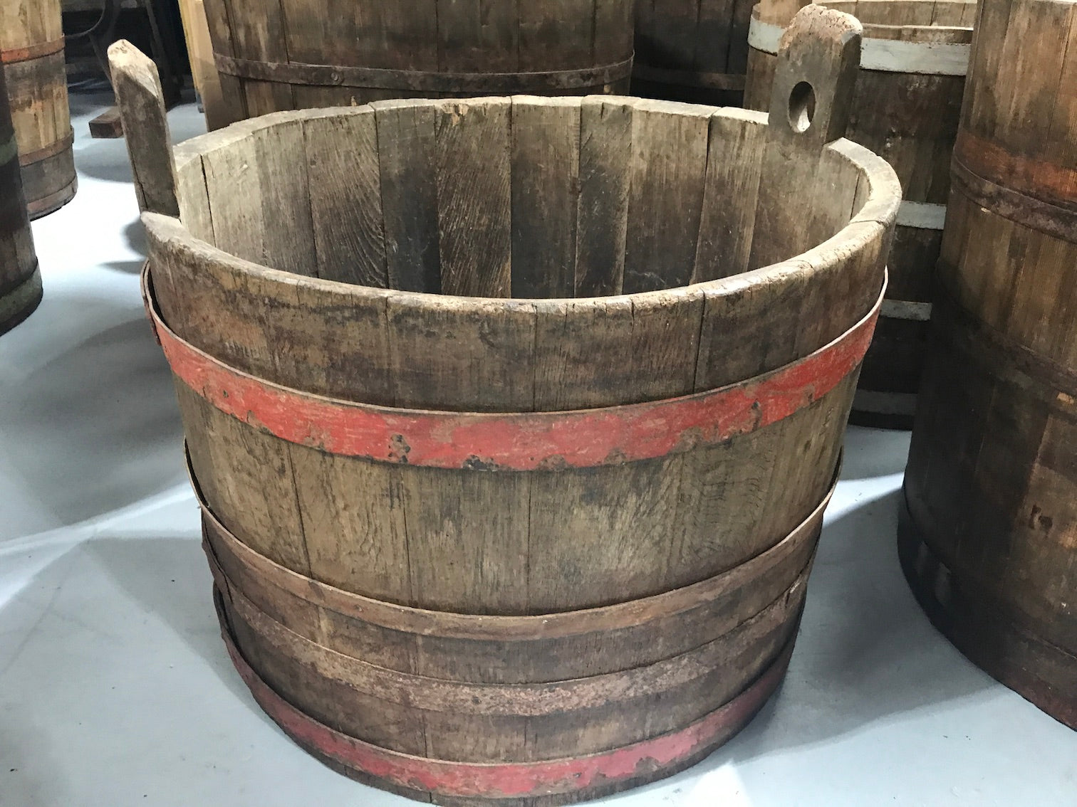 Vintage industrial French oak round wine barrel #1991/9