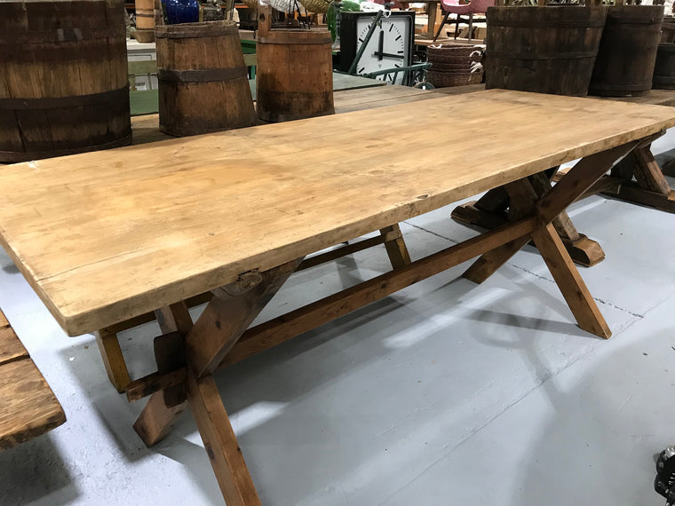 Vintage industrial European kitchen farmhouse dining table 2.1 long #1965 D8