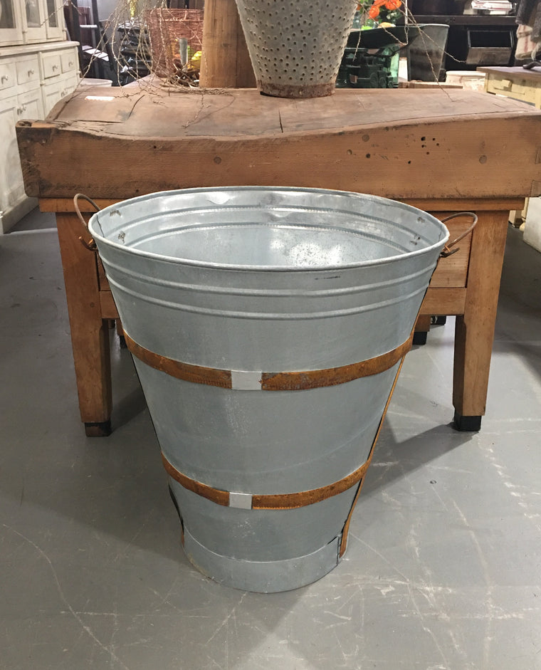 Vintage  Turkish Galvanised Olive  Bin #3747D