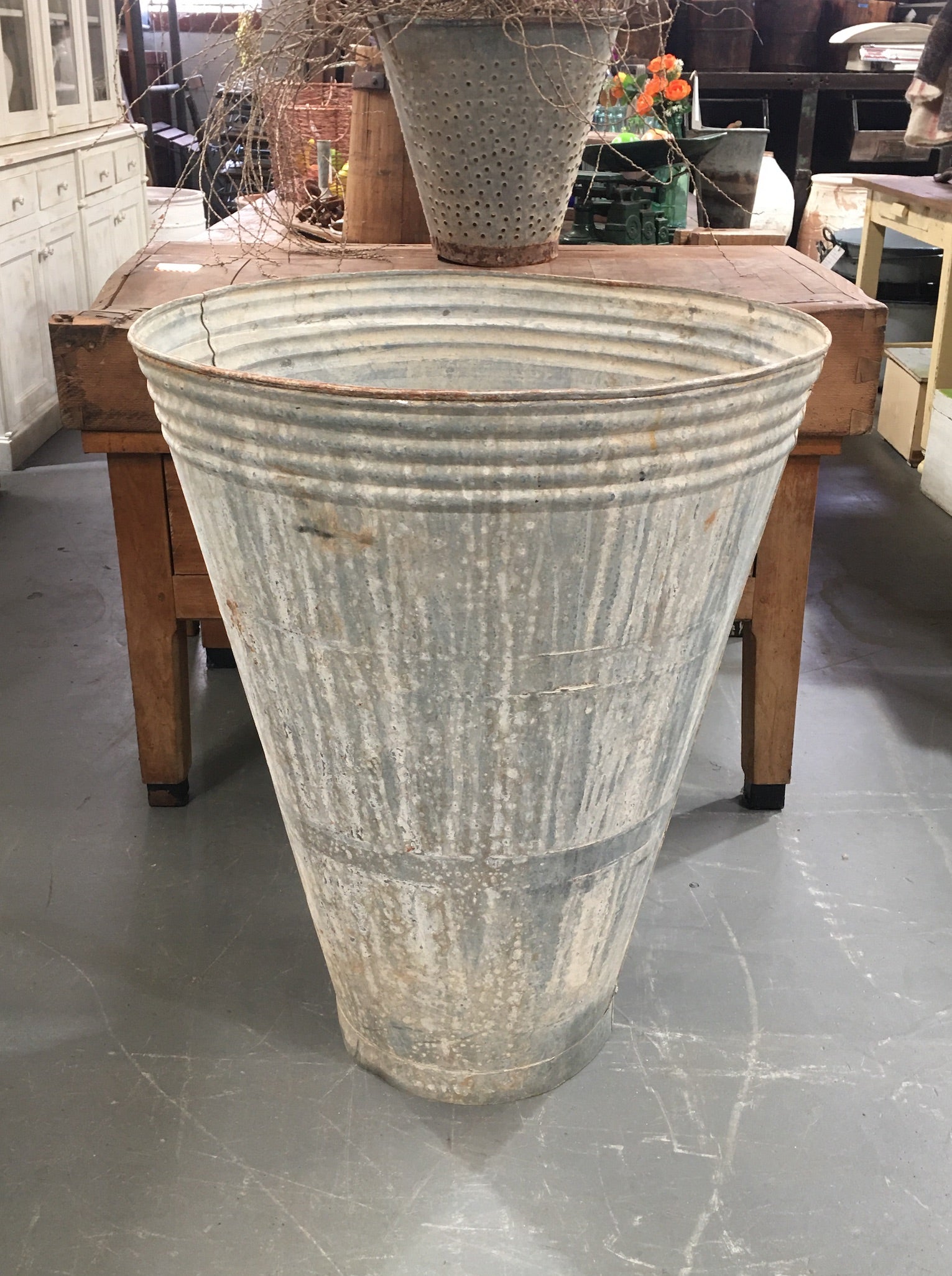 Vintage  Turkish Galvanised Olive  Bin #3747G
