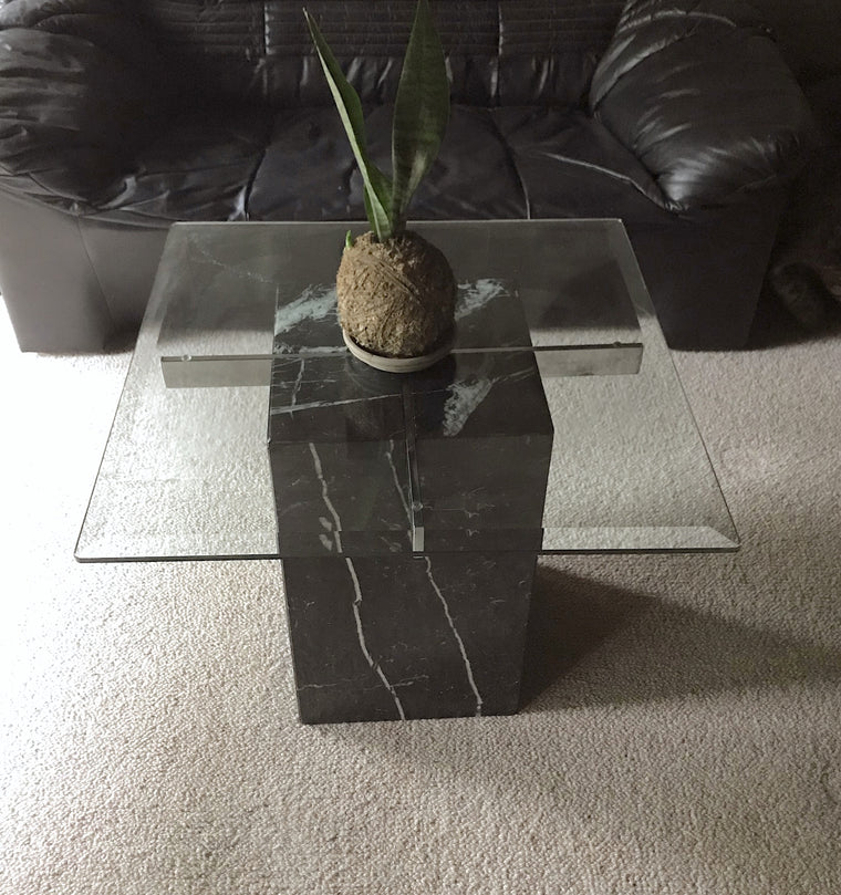 1980s Artedi Marble and Beveled Glass Side Table  #3882b