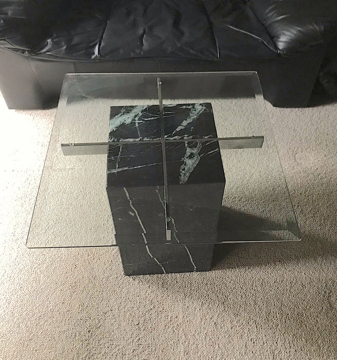 1980s Artedi Marble and Beveled Glass Side Table  #3882b