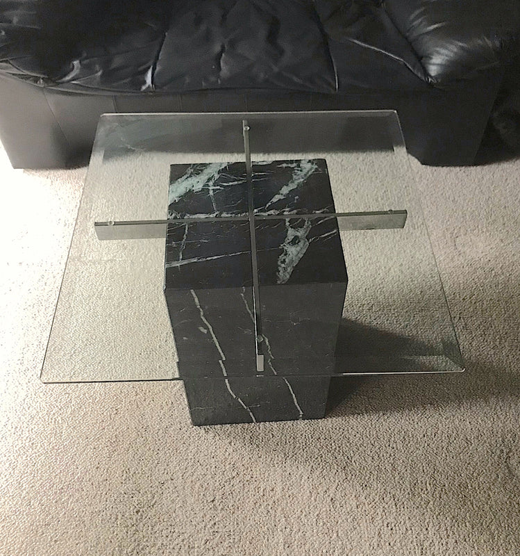 1980s Artedi Marble and Beveled Glass Side Table  #3882b