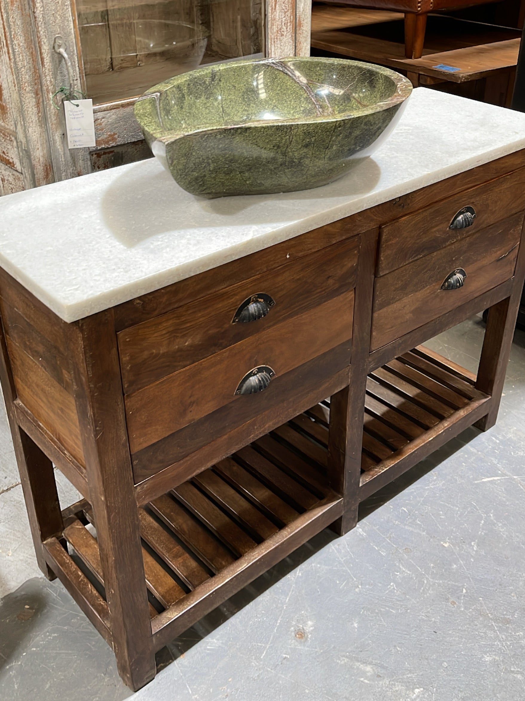 Marble Top Wooden Hallway / Console  Table  #4591