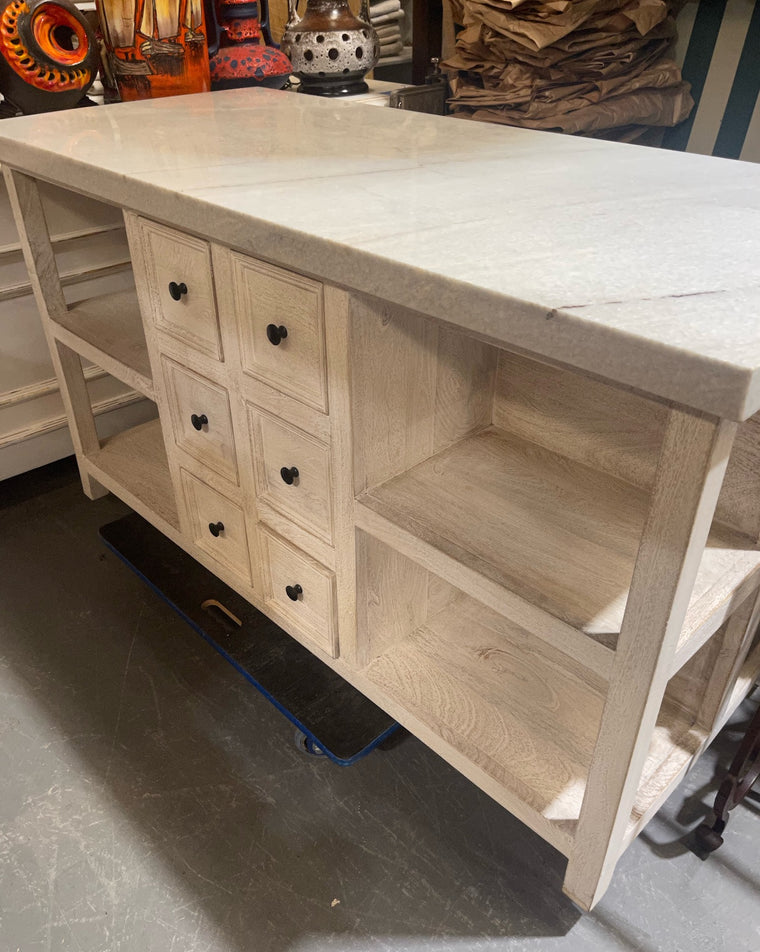 White Marble Top Wooden Kitchen Island  Table  #4674