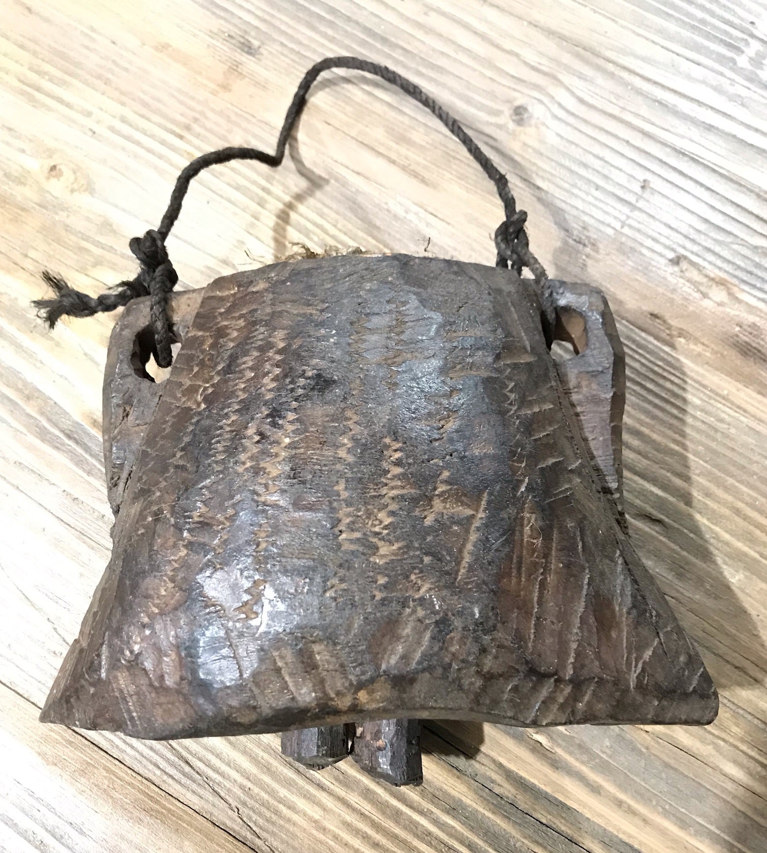 Vintage Handcarved  Wooden  Cowbell  #3895c