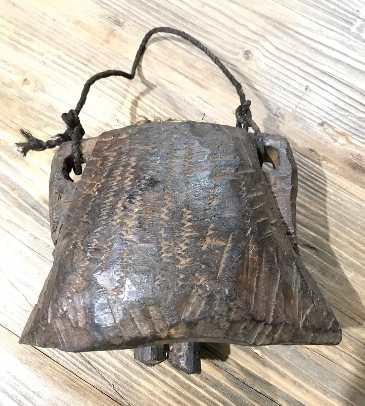 Vintage Handcarved  Wooden  Cowbell  #3895c