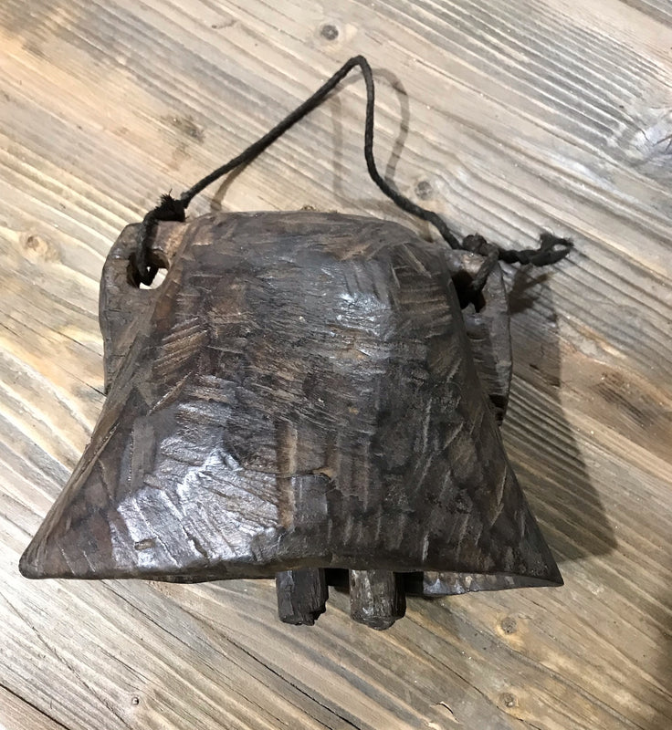 Vintage Handcarved  Wooden  Cowbell  #3895c