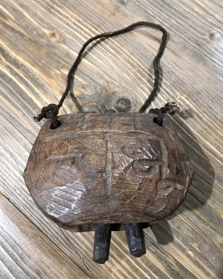 Vintage Handcarved  Wooden  Cowbell  #3895d