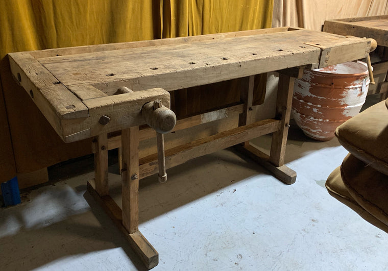 Vintage Rustic  European Carpenters Woodworking  Workbench 1920s #4819