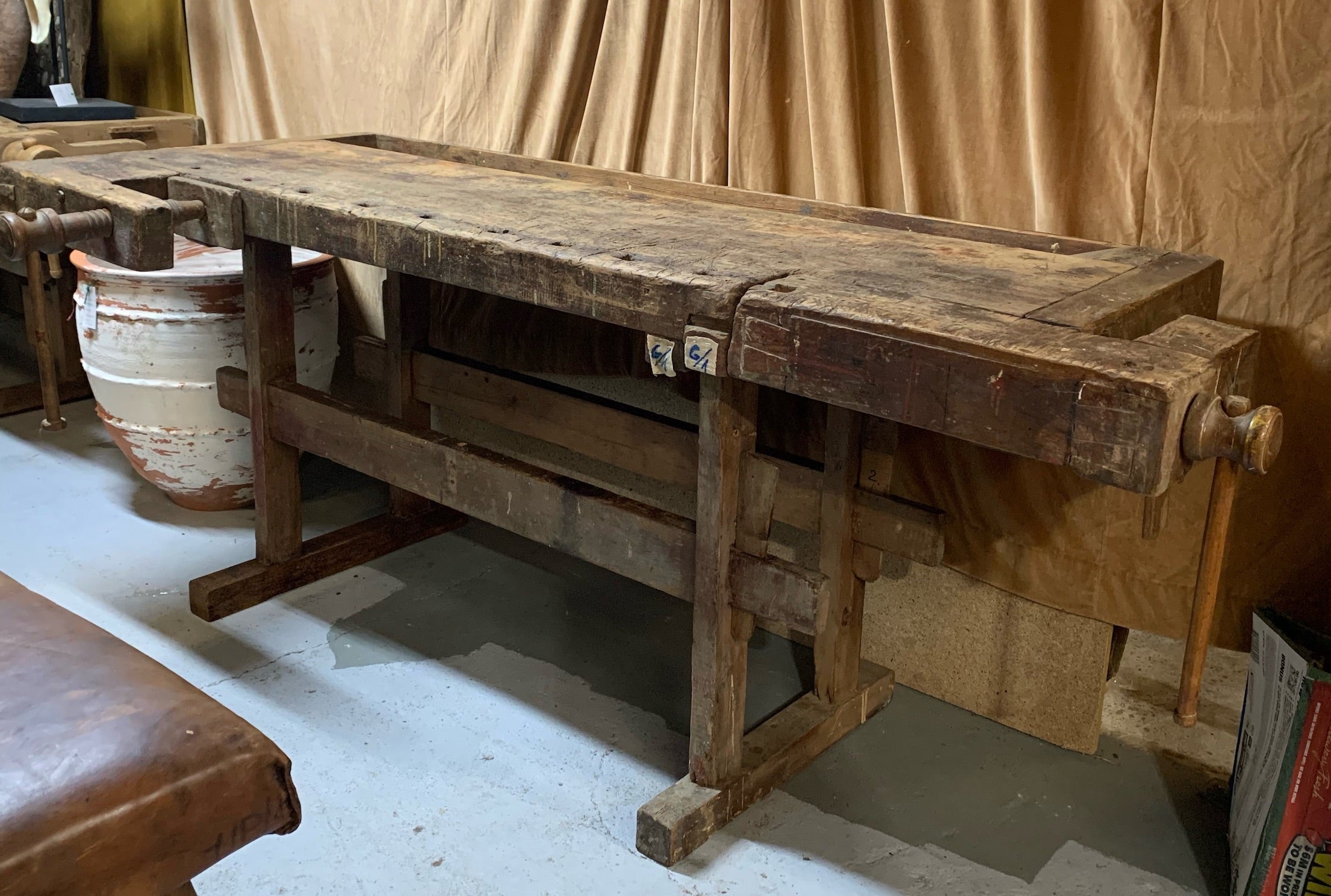 Vintage Rustic European Carpenters Woodworking  Workbench 1920s #4820