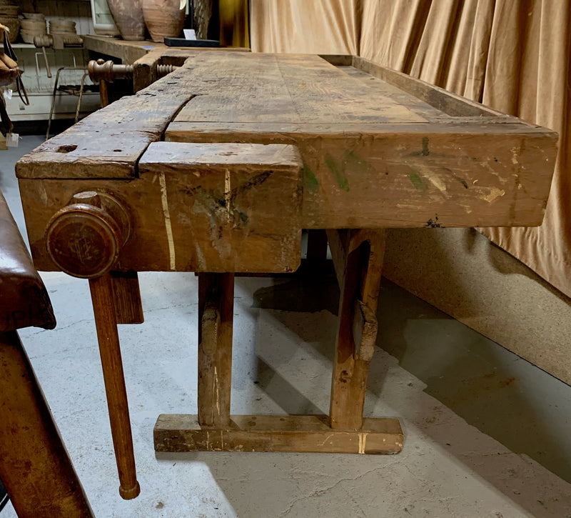Vintage Rustic European Carpenters Woodworking  Workbench 1920s #4820