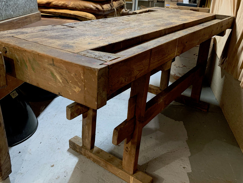 Vintage Rustic European Carpenters Woodworking  Workbench 1920s #4820
