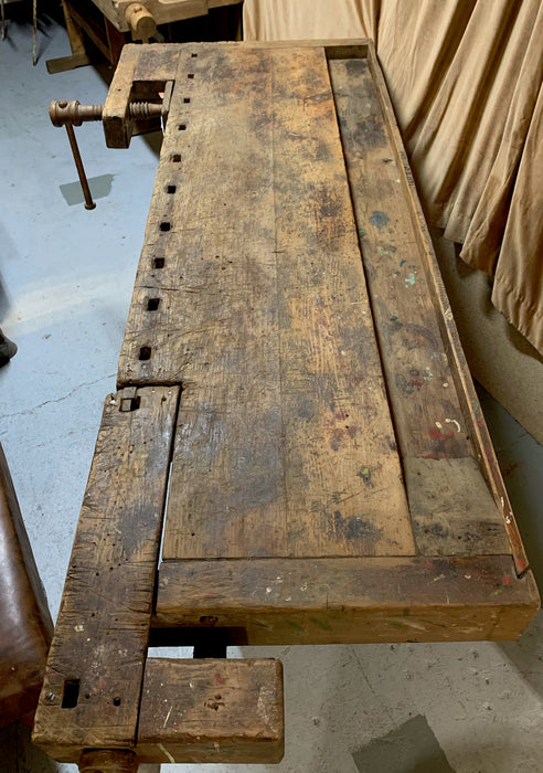 Vintage Rustic European Carpenters Woodworking  Workbench 1920s #4820