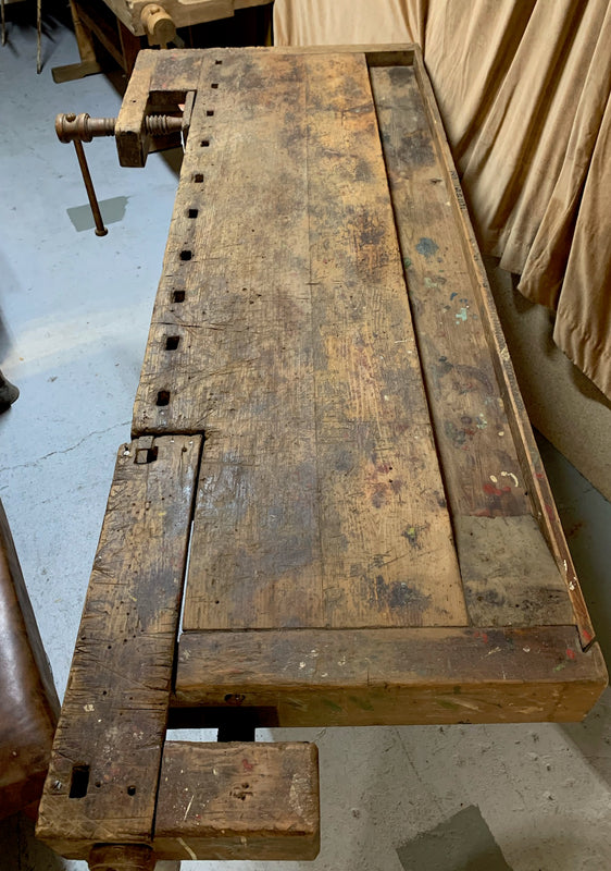 Vintage Rustic European Carpenters Woodworking  Workbench 1920s #4820