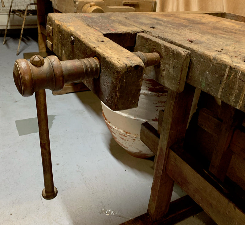 Vintage Rustic European Carpenters Woodworking  Workbench 1920s #4820