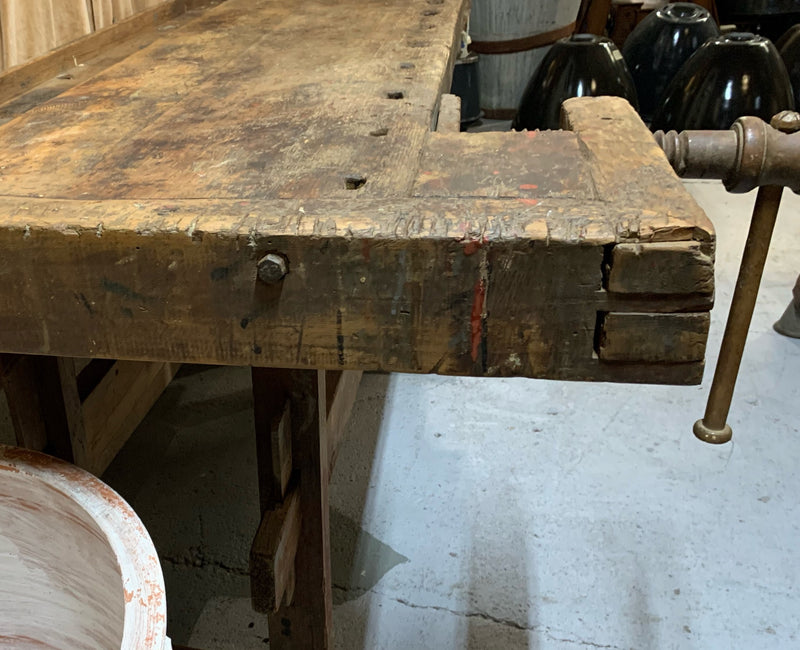Vintage Rustic European Carpenters Woodworking  Workbench 1920s #4820