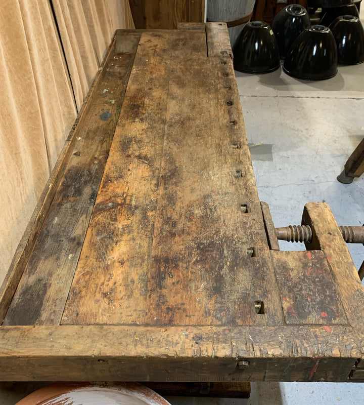 Vintage Rustic European Carpenters Woodworking  Workbench 1920s #4820