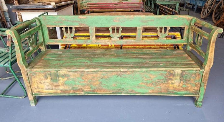 Vintage Hungarian Box Bench Seat  #3571 A Byron