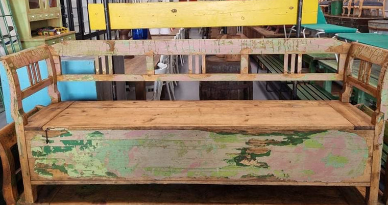 Vintage Hungarian Box Bench Seat  #3571 B Byron
