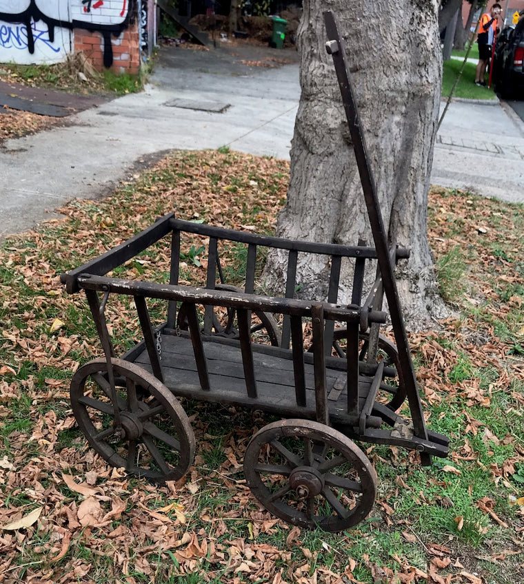 Vintage European Wooden Pumpkin Cart #3917a