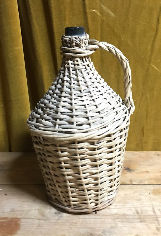 Vintage European Wicker Wine Demijohn Bottle  #3918a