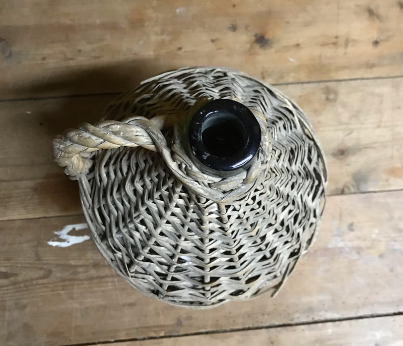 Vintage European Wicker Wine Demijohn Bottle  #3918a