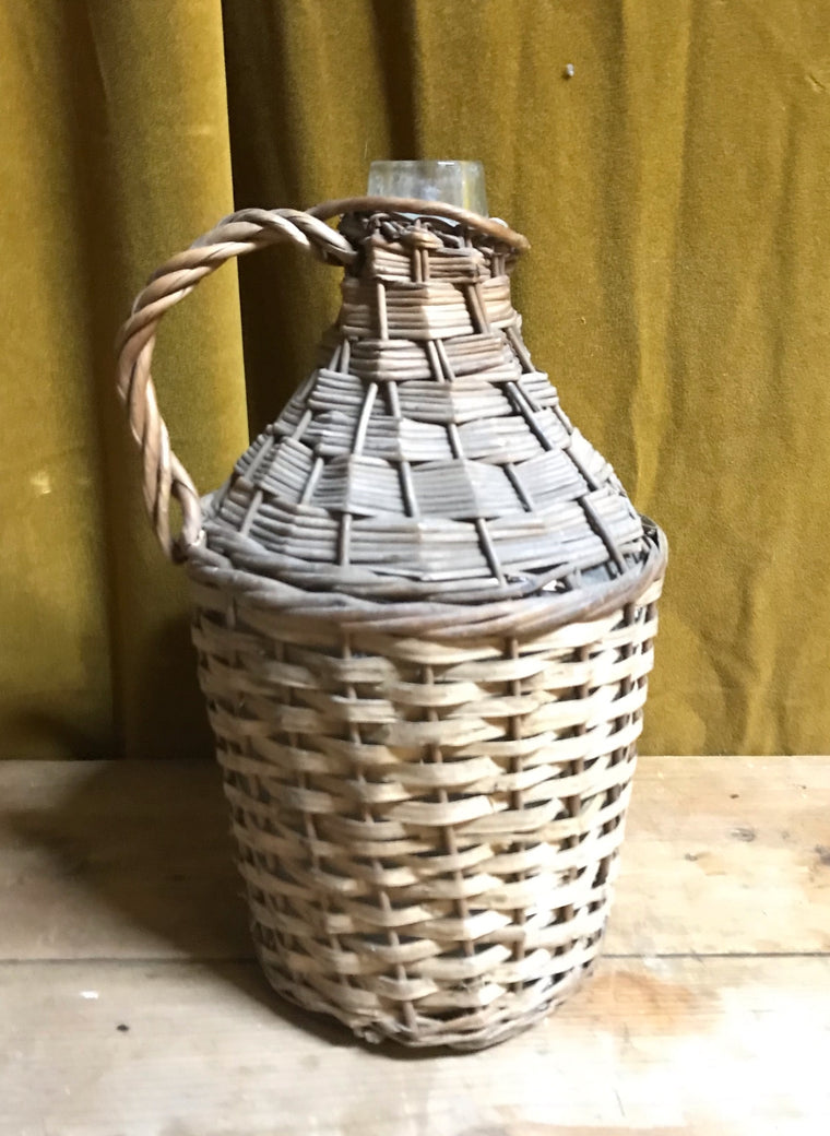Vintage European Wicker Wine Demijohn Bottle  #3918c