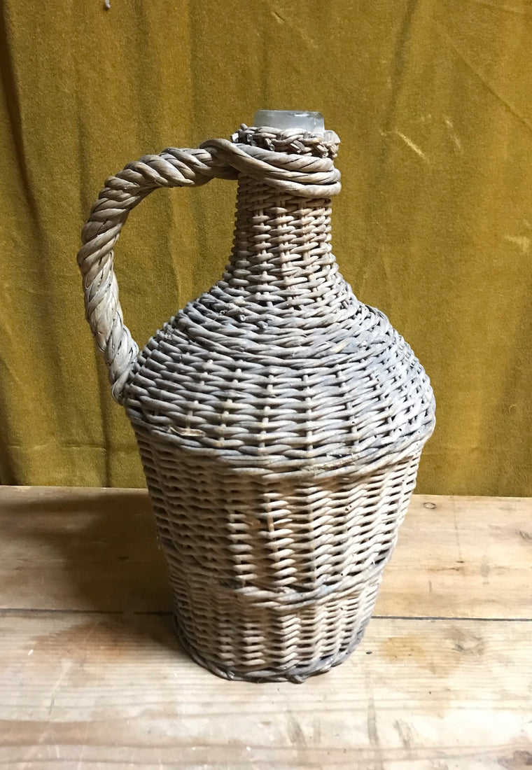 Vintage European Wicker Wine Demijohn Bottle  #3918e