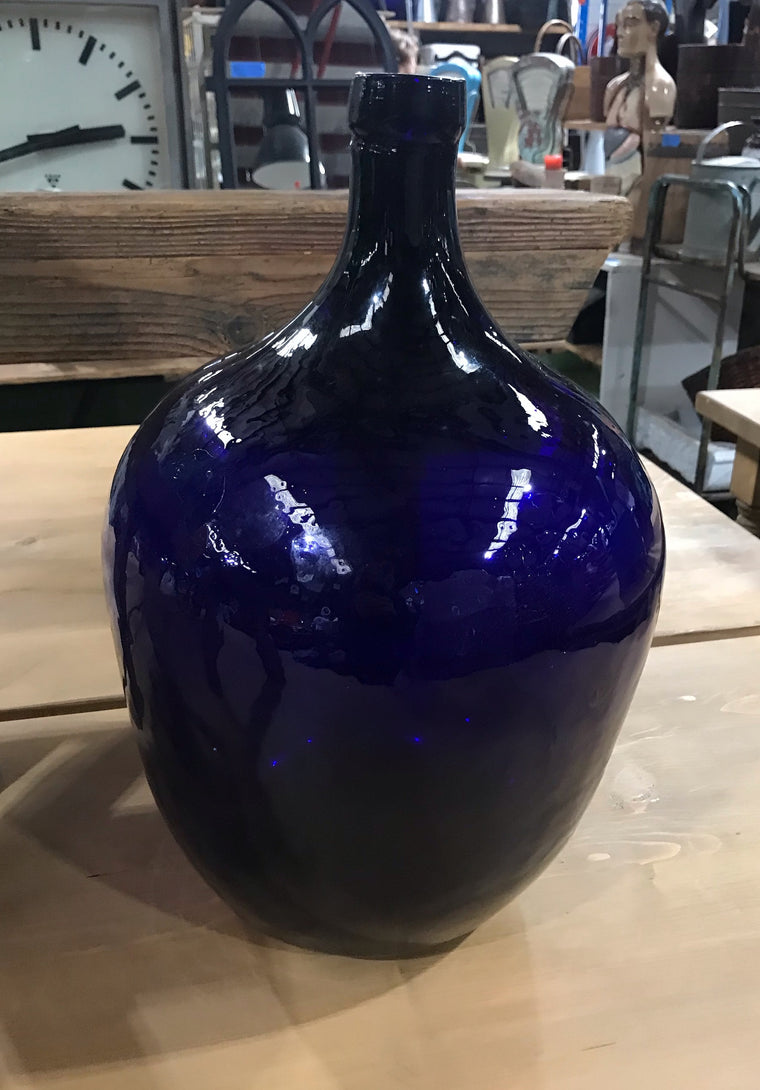 Vintage European Blue Glass Demijohn Bottle #7047