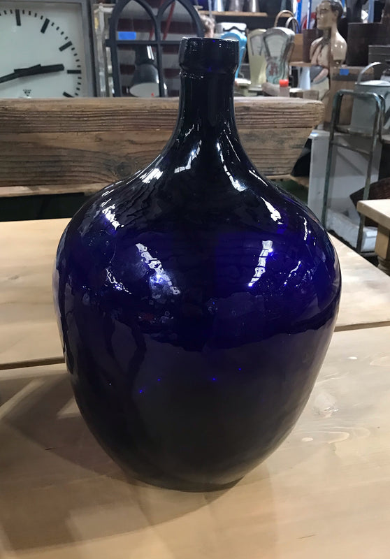 Vintage European Blue Glass Demijohn Bottle #4010