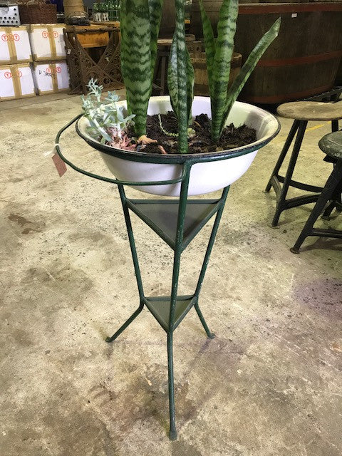Vintage industrial French enamel wash bowl and stand #923