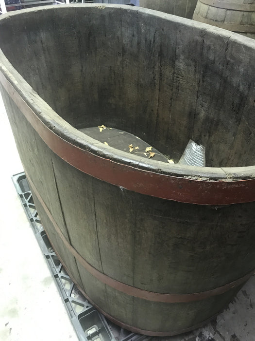 Vintage industrial French oak huge oval wine barrel #1671