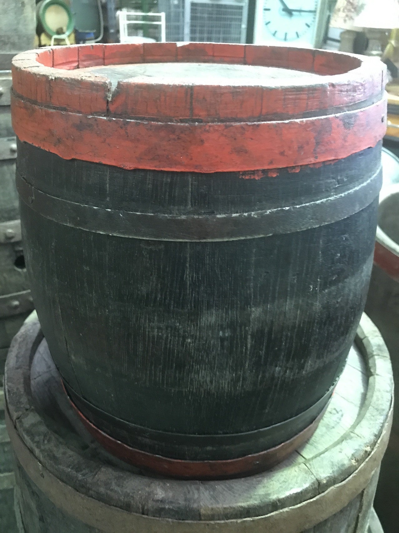 Vintage industrial French oak  round wine barrel #1706 s