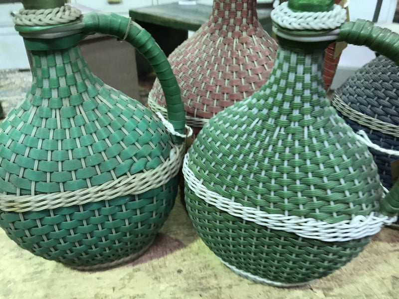 Vintage French plastic wicker demijohn bottles  #1330