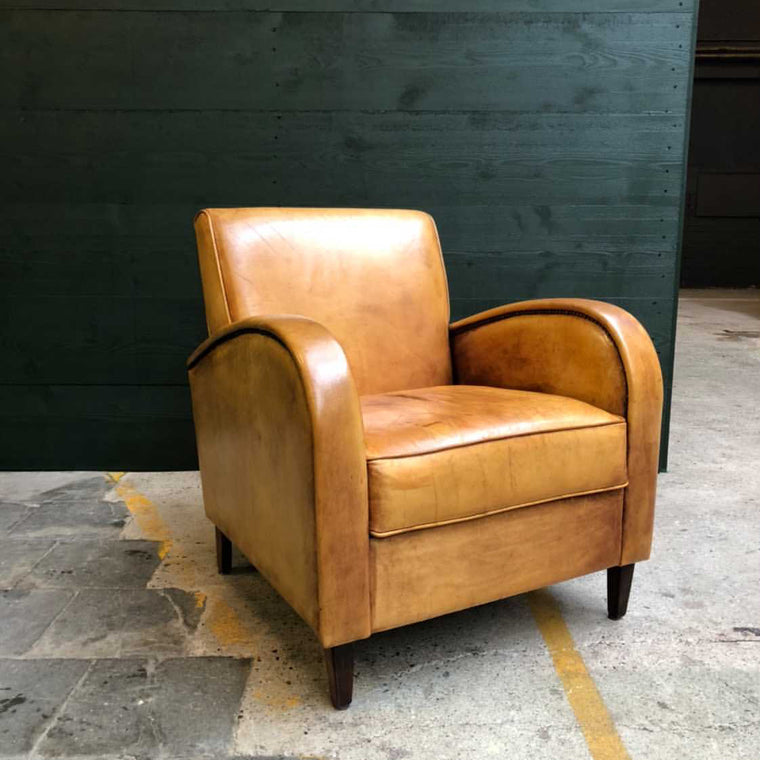Vintage  French 1940s  leather club chair #3139 HOLD FPO Ansen lee