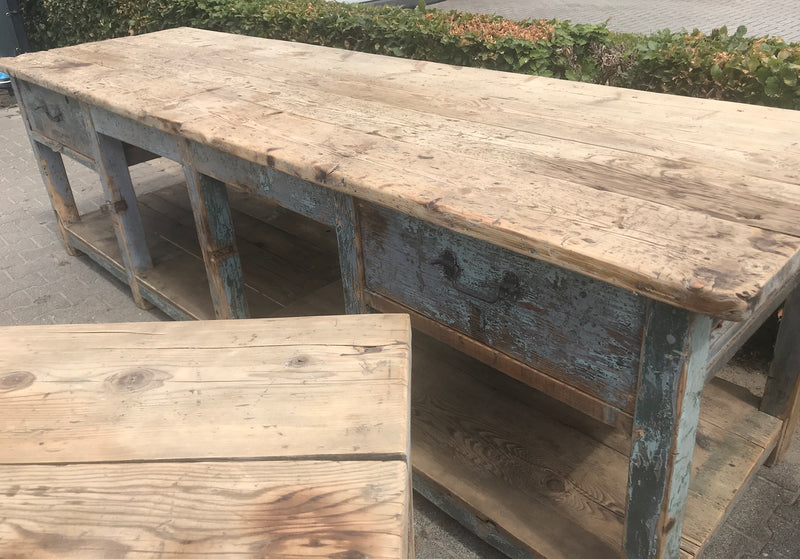 Vintage industrial European workbench table counter kitchen island 3.0 mt #2518