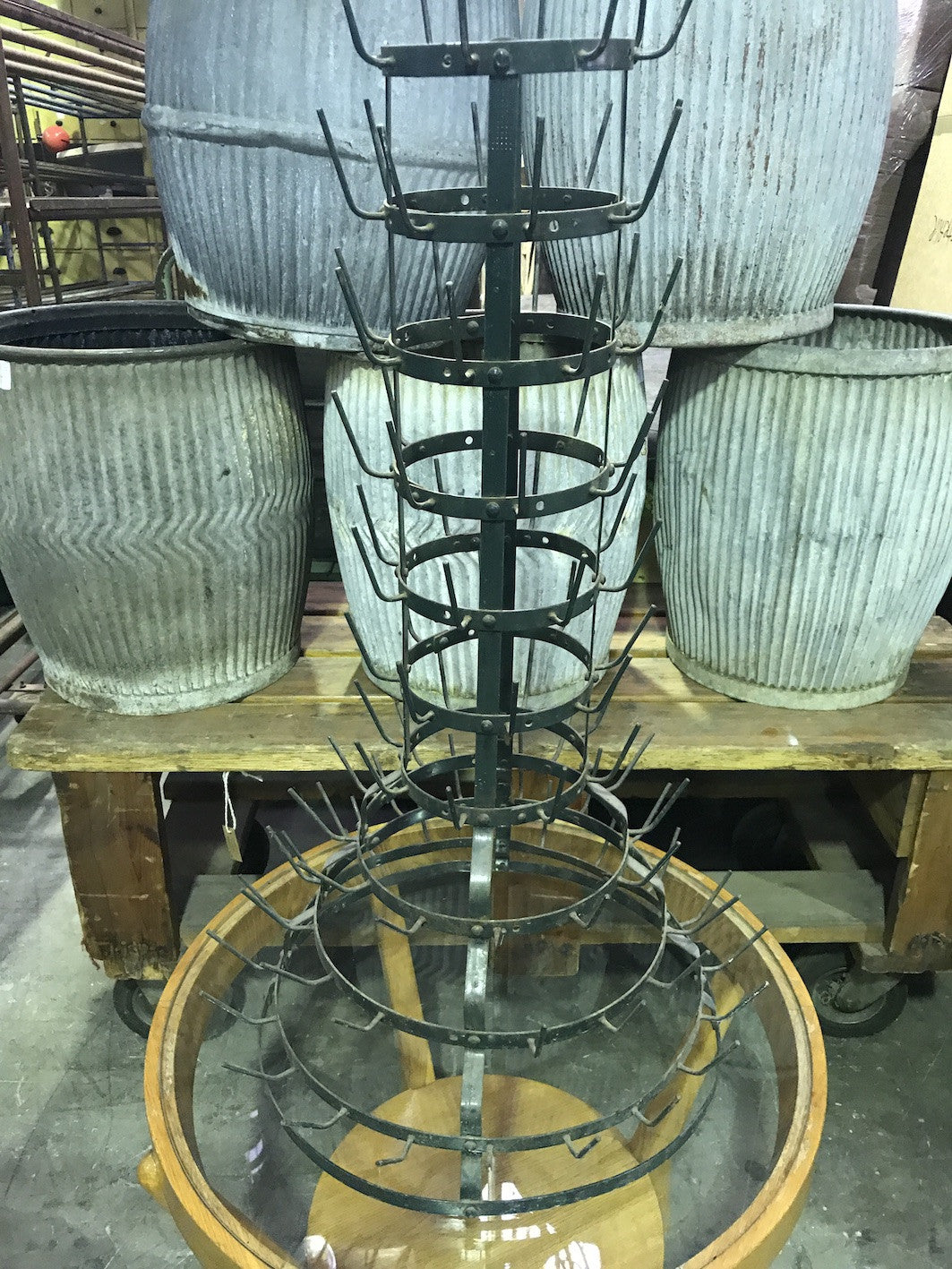 Vintage industrial French wine bottle drying rack #1859