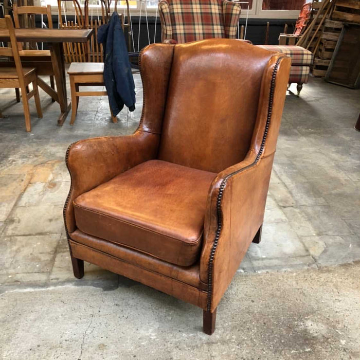 Vintage  French 1940s  leather club chair #3137  HOLD Sarah King
