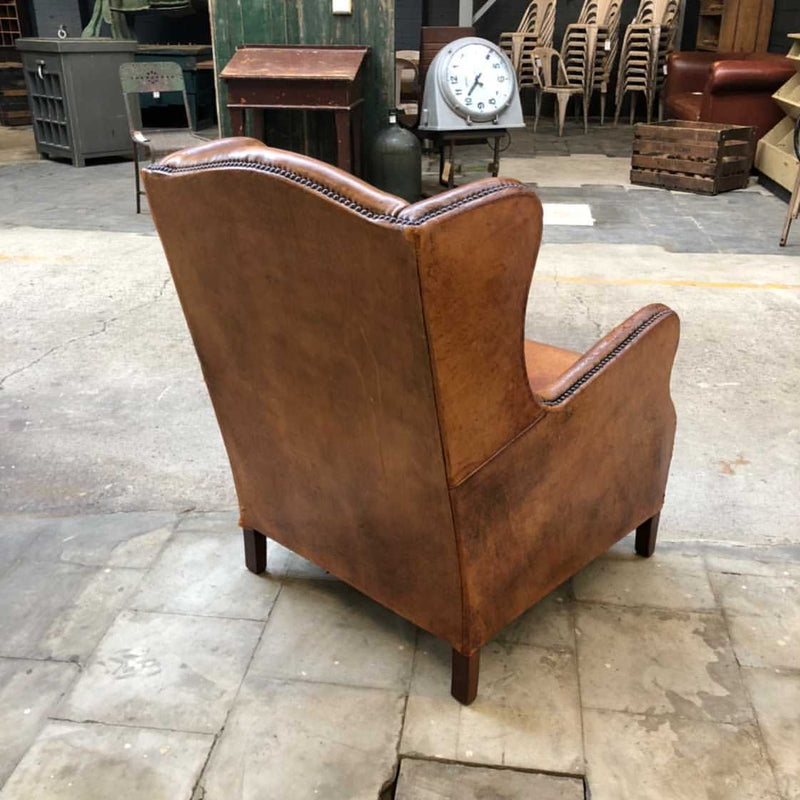 Vintage  French 1940s  leather club chair #3137  HOLD Sarah King