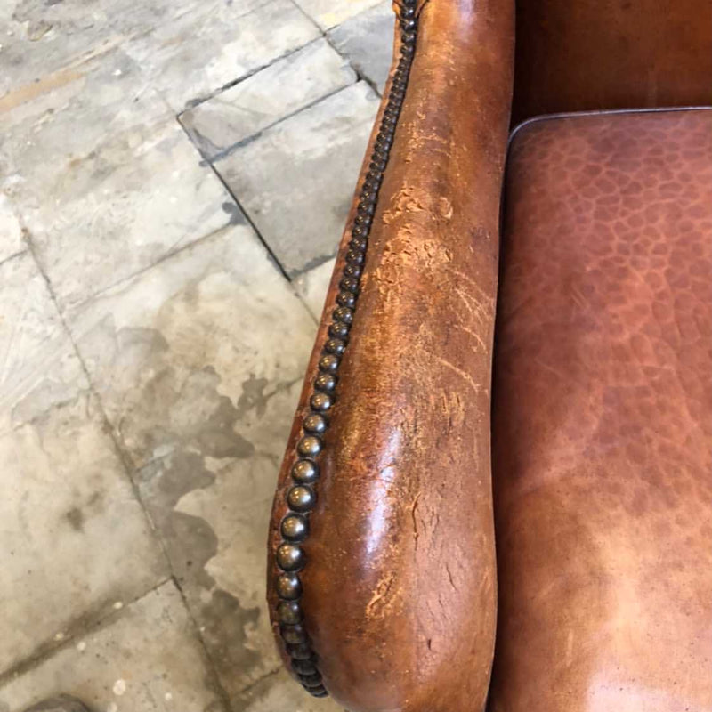 Vintage  French 1940s  leather club chair #3137  HOLD Sarah King