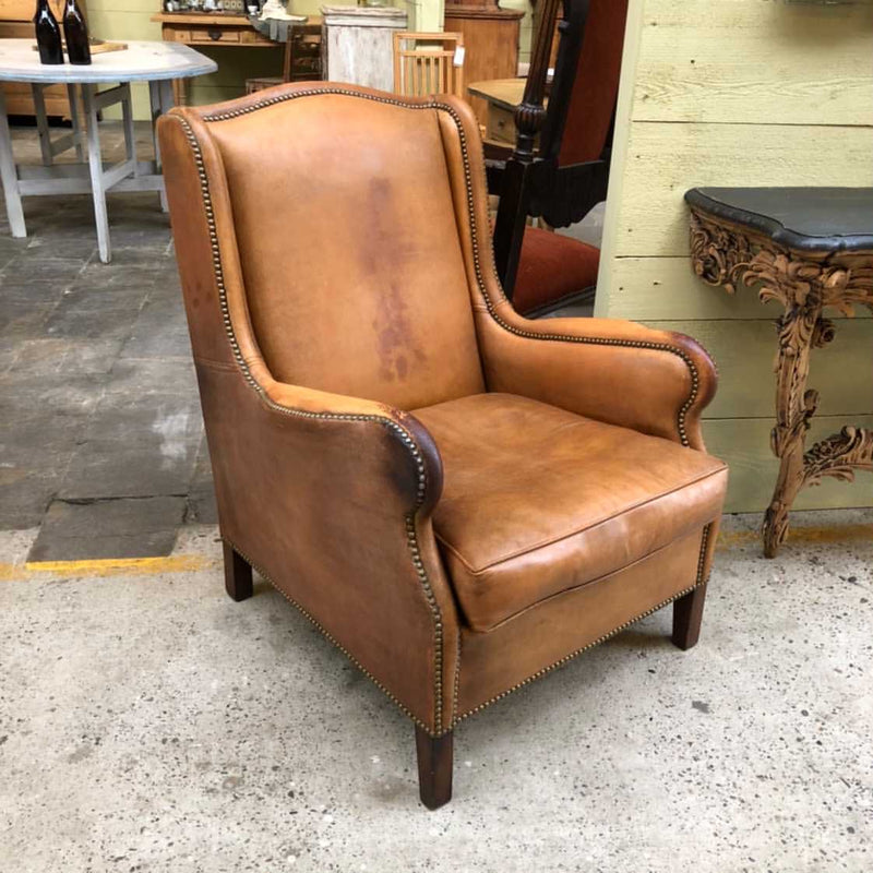 Vintage  French 1940s  leather club chair #3136 On Hold