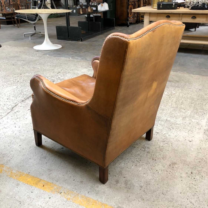 Vintage  French 1940s  leather club chair #3136 On Hold